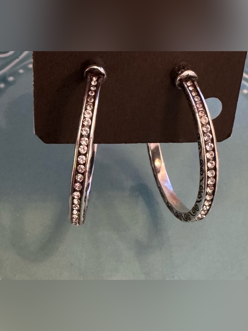 Brighton Secret of Love Hoop Post Silver-Tone with Crystal Earrings